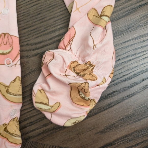 Mud Pie Pink and Orange Cowboy Hat Print Footie - Picture 5 of 7